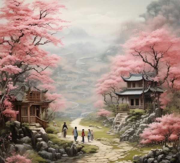 陶渊明乌托邦，桃花源记译本与原文的韵味探寻,桃花源记，探寻陶渊明笔下乌托邦的译本与原文之美,哲理,传承,魅力,第1张